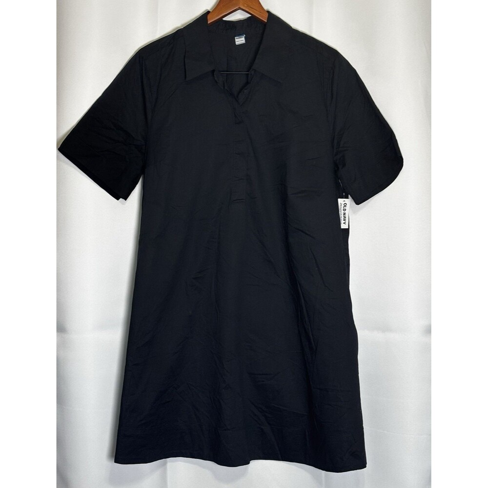 OLD NAVY Swing Mini Poplin Dress Size L Black Short Sleeve Cotton NEW NWT